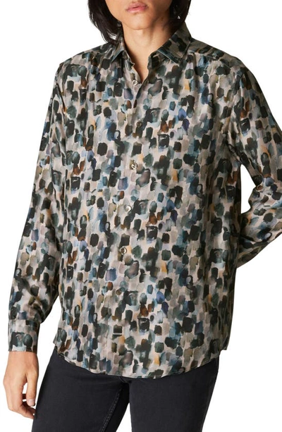 Eton Slim Fit Geometric Print Silk Dress Shirt In Brown