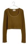 Mwl Waffle Long Sleeve Crop Top In Golden Spinach