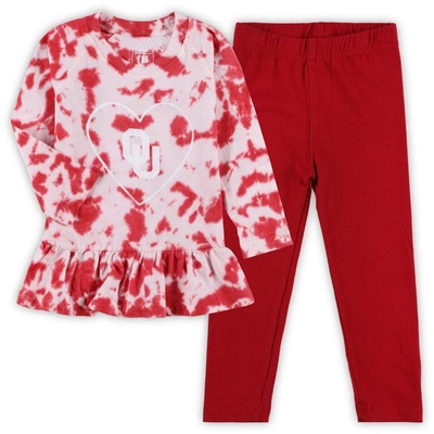 Wes & Willy Babies' Girls Infant  Crimson Oklahoma Sooners Tie-dye Ruffle Raglan Long Sleeve T-shirt & Leggin