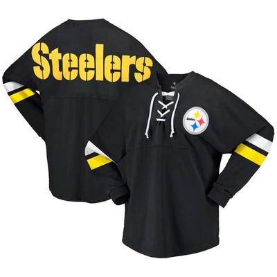 Fanatics Branded Black Pittsburgh Steelers Spirit Jersey Lace-up V-neck Long Sleeve T-shirt