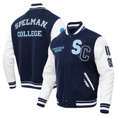 Pro Standard Navy Spelman College Jaguars Classic Wool Full-zip Varsity Jacket