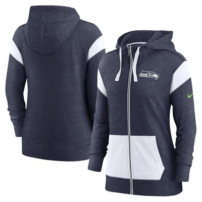 Nike College Navy/white Seattle Seahawks Plus Size Monaco Full-zip Lightweight Hoodie In Navy,white