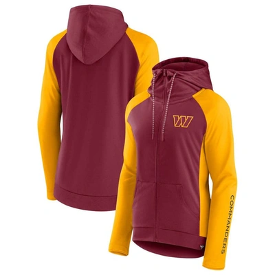 Fanatics Branded Burgundy/gold Washington Commanders End Around Lightweight Raglan Full-zip Hoodie J In Burgundy,gold