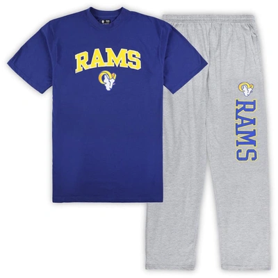 Concepts Sport Royal/heather Gray Los Angeles Rams Big & Tall T-shirt & Pajama Pants Sleep Set
