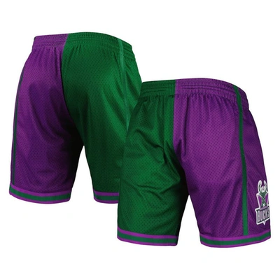 Mitchell & Ness Green/purple Milwaukee Bucks Hardwood Classics 1996 Split Swingman Shorts