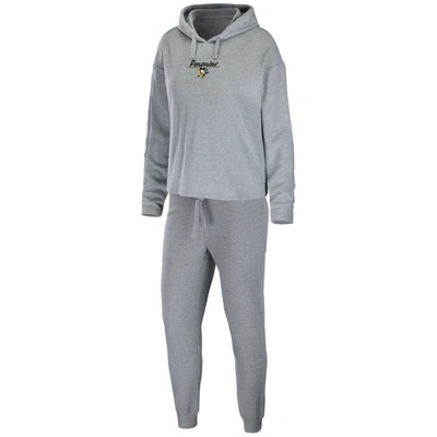Wear By Erin Andrews Heather Gray Pittsburgh Penguins Logo Pullover Hoodie & Pants Sleep Set