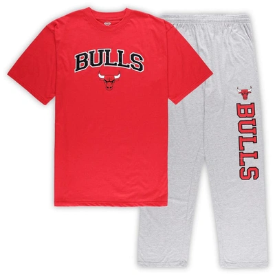Concepts Sport Men's  Red, Heather Gray Chicago Bulls Big And Tall T-shirt And Pajama Pants Sleep Set In Red,heather Gray