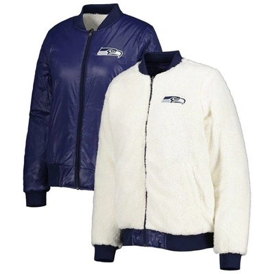 G-iii 4her By Carl Banks Oatmeal/college Navy Seattle Seahawks Switchback Reversible Full-zip Jacket In Oatmeal,college Navy