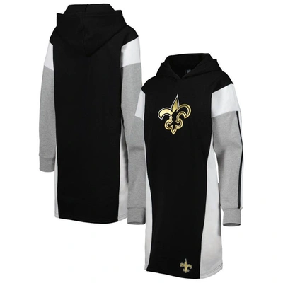 G-iii 4her By Carl Banks Black New Orleans Saints Bootleg Long Sleeve Hoodie T-shirt Dress