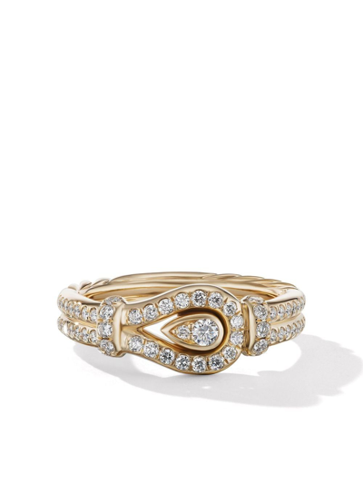 David Yurman Thoroughbred Loop Ring With Full Pave Diamonds In 18k Gold, 4mm In 60 Multi-colored