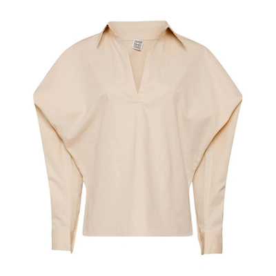 Totême Long-sleeve Collared Washed Cotton Shirt In Sand