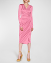 Tom Ford Draped Silk Jersey Corset Midi Wrap Dress In Pink