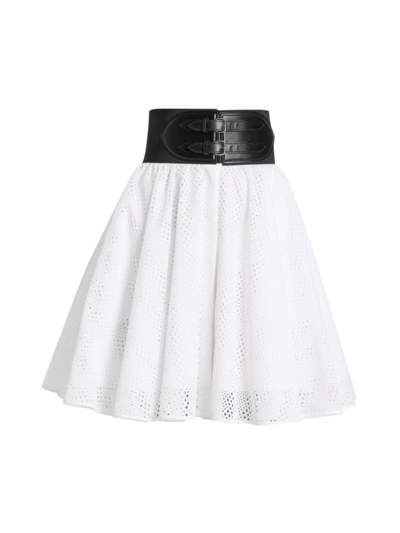 Alaïa Wide-belted Circle Eyelet Mini Skirt In White