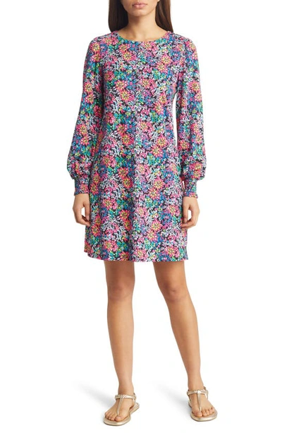 Lilly Pulitzer Diann Floral Print Long Sleeve Cotton Knit Shift Dress In Multi Feeling Fintastic