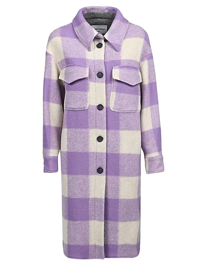 Front Street 8 Long Checked Coat In Purple