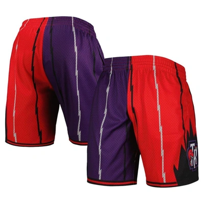 Mitchell & Ness Men's  Purple, Red Toronto Raptors Hardwood Classics 1998 Split Swingman Shorts In Purple,red