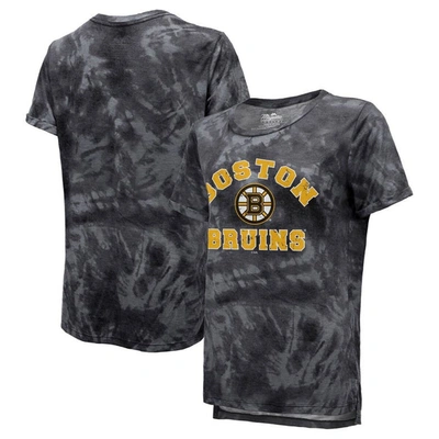 Majestic Threads Black Boston Bruins Boyfriend Tie-dye Tri-blend T-shirt