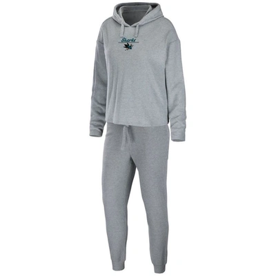 Wear By Erin Andrews Women's  Heather Gray San Jose Sharks Logo Pullover Hoodie And Pants Sleep Set