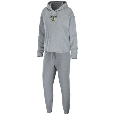 Wear By Erin Andrews Heather Gray Boston Bruins Logo Pullover Hoodie & Pants Sleep Set