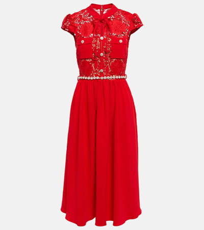 Self-portrait Crystal-embellished Lace And Crepe Midi Dress In Red