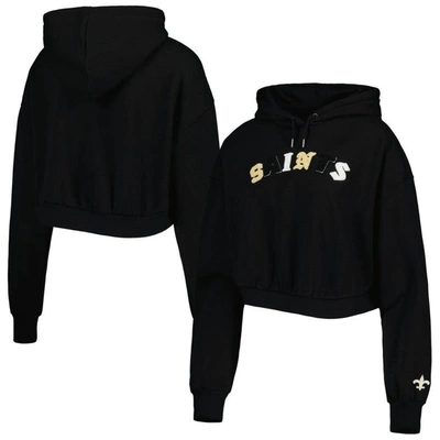 The Wild Collective Black New Orleans Saints Cropped Pullover Hoodie