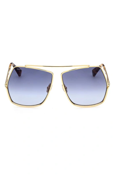 Max Mara 64mm Gradient Geometric Sunglasses In Shiny Gold / Gradient Blue