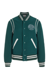 Sporty And Rich Connecticut Crest Leather-trimmed Wool Jacket In Green