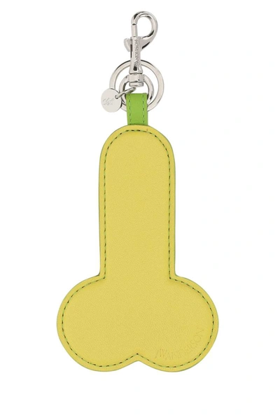 Jw Anderson Two-tone Leather Keyring In Yellow