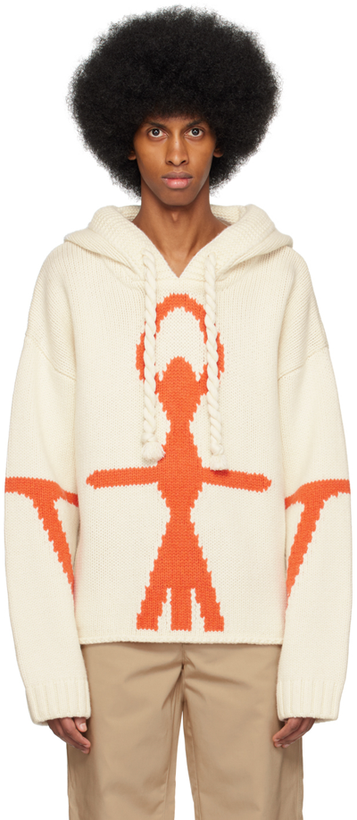 Jw Anderson Anchor Logo-detail Hoodie In White Orange