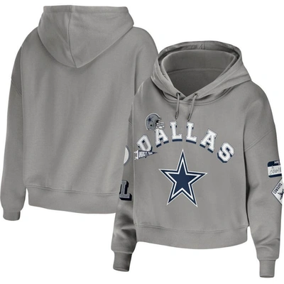Wear By Erin Andrews Grey Dallas Cowboys Plus Size Modest Cropped Pullover Hoodie