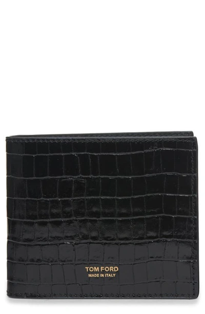 Tom Ford Croc-effect Leather Billfold Wallet In Black