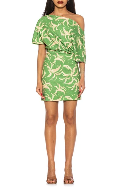 Alexia Admor Suri Draped One-shoulder Minidress In Green Abstract