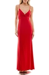 Jump Apparel V-neck Twist Front Jersey Gown In Red