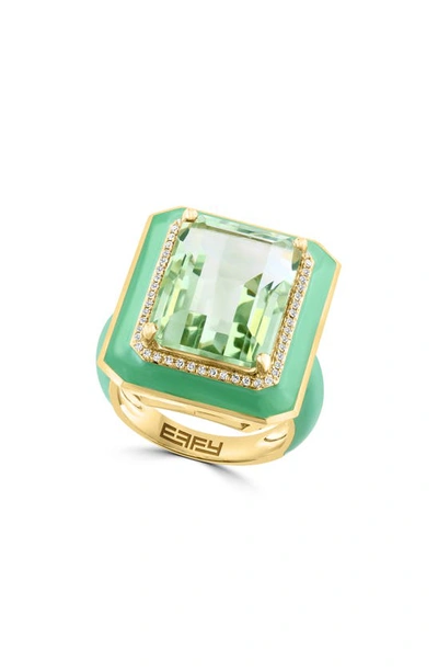 Effy 14k Yellow Gold Diamond Green Amethyst Ring