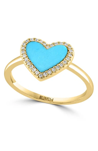 Effy 14k Gold Diamond Halo Turquoise Heart Ring In Blue
