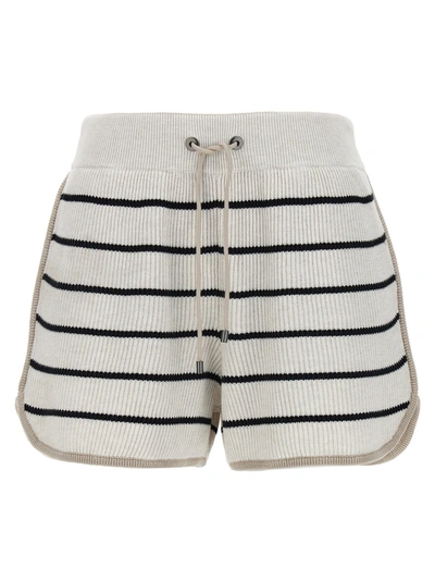 Brunello Cucinelli Stripe Drawstring Lounge Shorts In Neutral