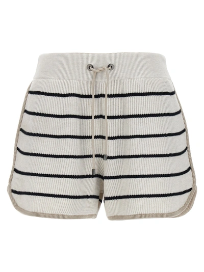 Brunello Cucinelli Stripe Drawstring Lounge Shorts In Oat
