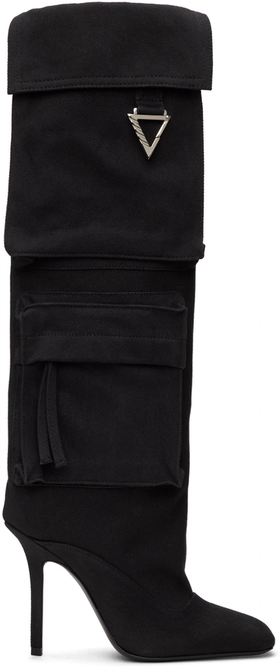 Attico 105mm Sienna Canvas Tall Boots In Black