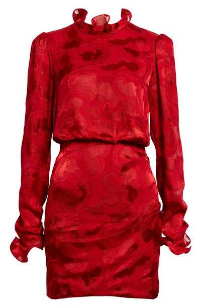 Saloni Rina Jacquard Crepe Dress In Brandy Red