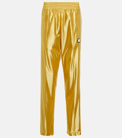 Moncler Genius Moncler X Palm Angels Logo Patch Metallic Trousers In Yellow