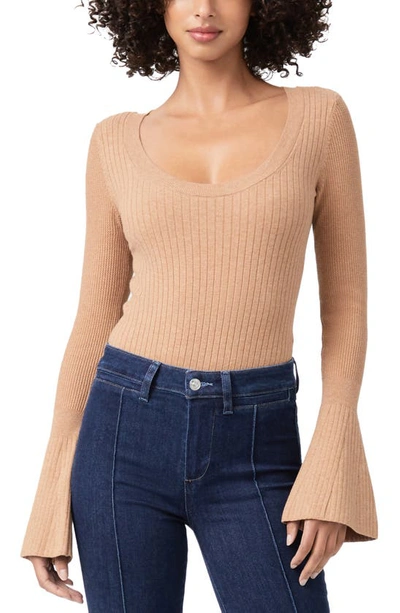 Paige Mimi Bell Sleeve Cotton Blend Bodysuit In Dark Camel