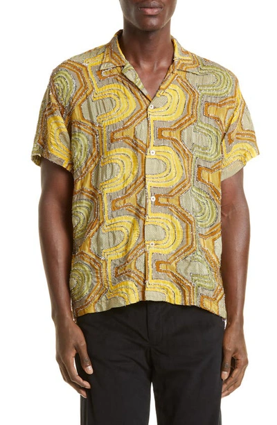 Bode Disco Tinsel Short Sleeve Camp Shirt In Yellow