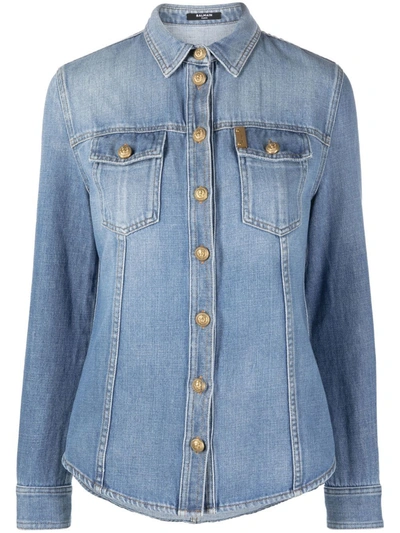 Balmain Vintage Cotton Denim Regular Shirt In Bleu Jean ModeSens