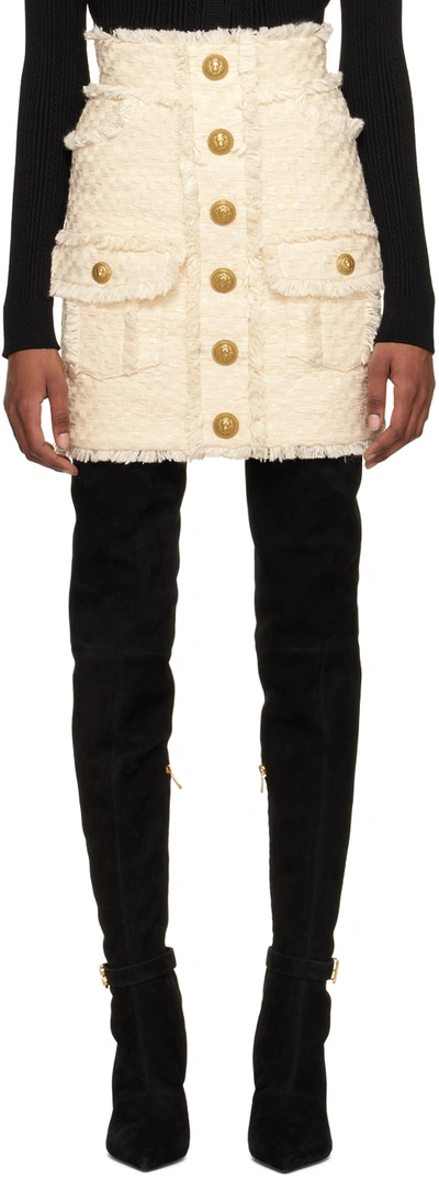 Balmain Check Tweed Button-front Cargo Mini Skirt In White