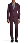 Soul Of London Solid Two Button Notch Lapel Slim Fit Suit In Burgundy