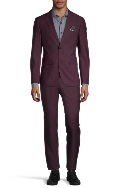 Soul Of London Solid Two Button Notch Lapel Slim Fit Suit In Burgundy