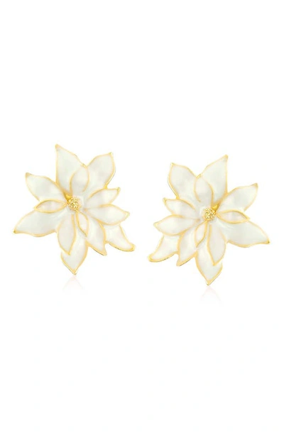 Bling Jewelry Holiday Pointsettia Flower Stud Earrings In White
