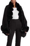 La Fiorentina Faux Fur Trimmed Wrap In Black