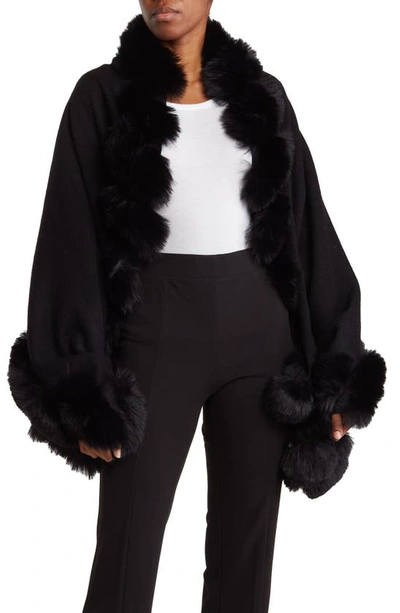 La Fiorentina Faux Fur Trimmed Wrap In Black