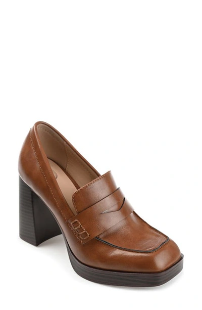 Journee Collection Ezzey Platform Penny Loafer Pump In Brown